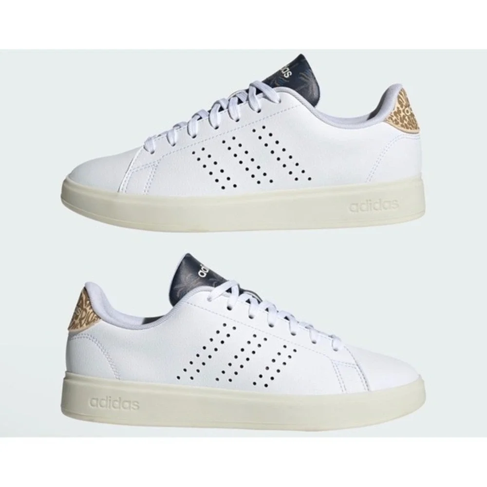 Adidas Advantage 2.0 Court Womens 7.5 White‎ Leopard Leather Sneakers New IG9182